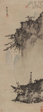 明 戴文进 岩壑孤舟图纸本立轴101×39