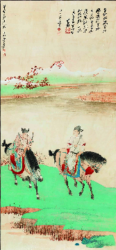 张大千 唐人行猎图 设色纸本 镜心 140×66 cm