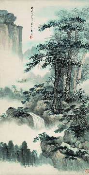 吴湖帆-松壑云泉图(130x66.4cm)