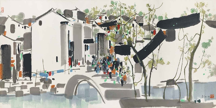 吴冠中－江南小镇(70X140)