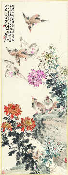 钱松喦 鹌鹑恰鸣 纸本