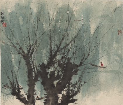傅抱石 柳畔62.4x53.3