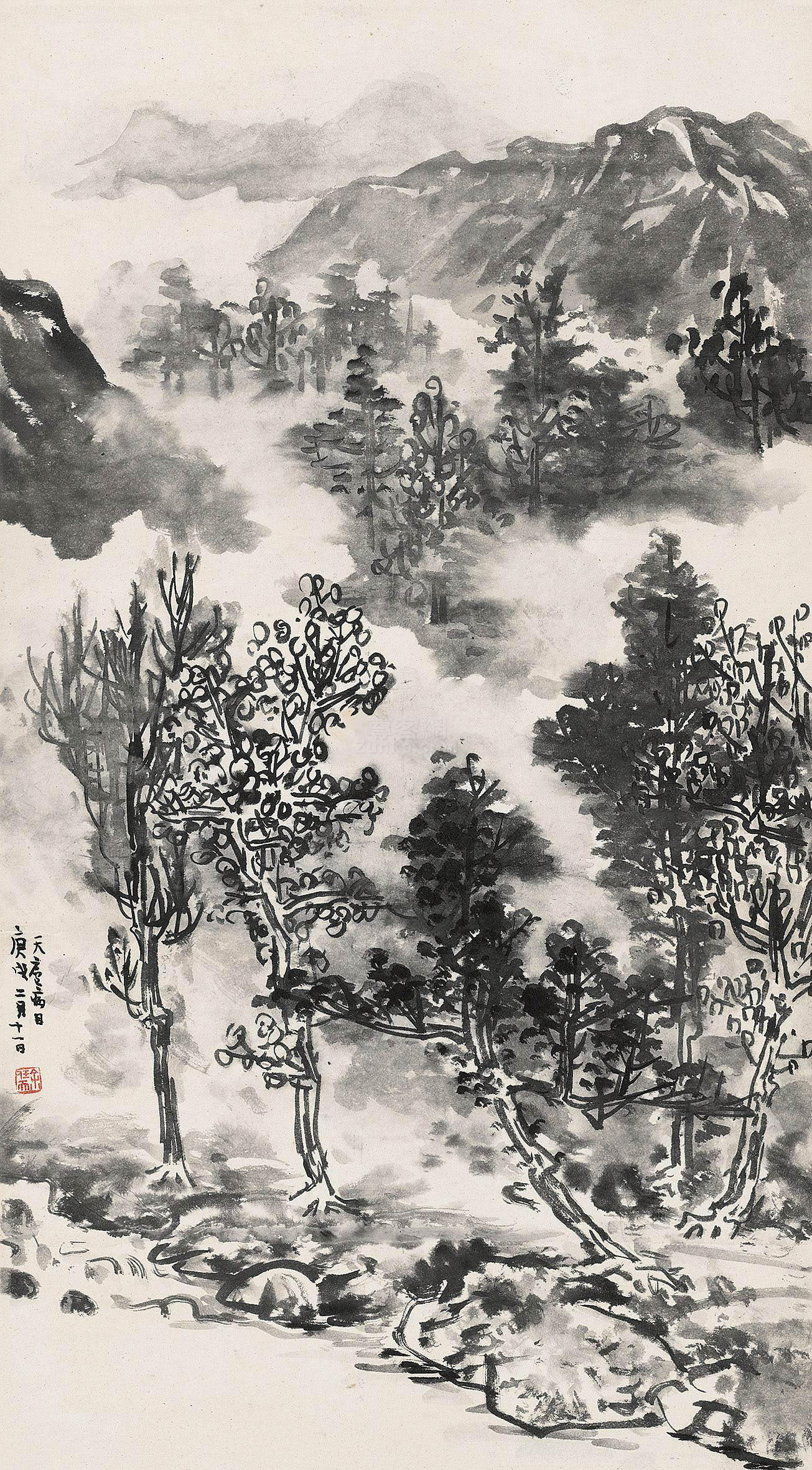 余任天 山水 立轴 水墨纸本作品欣赏