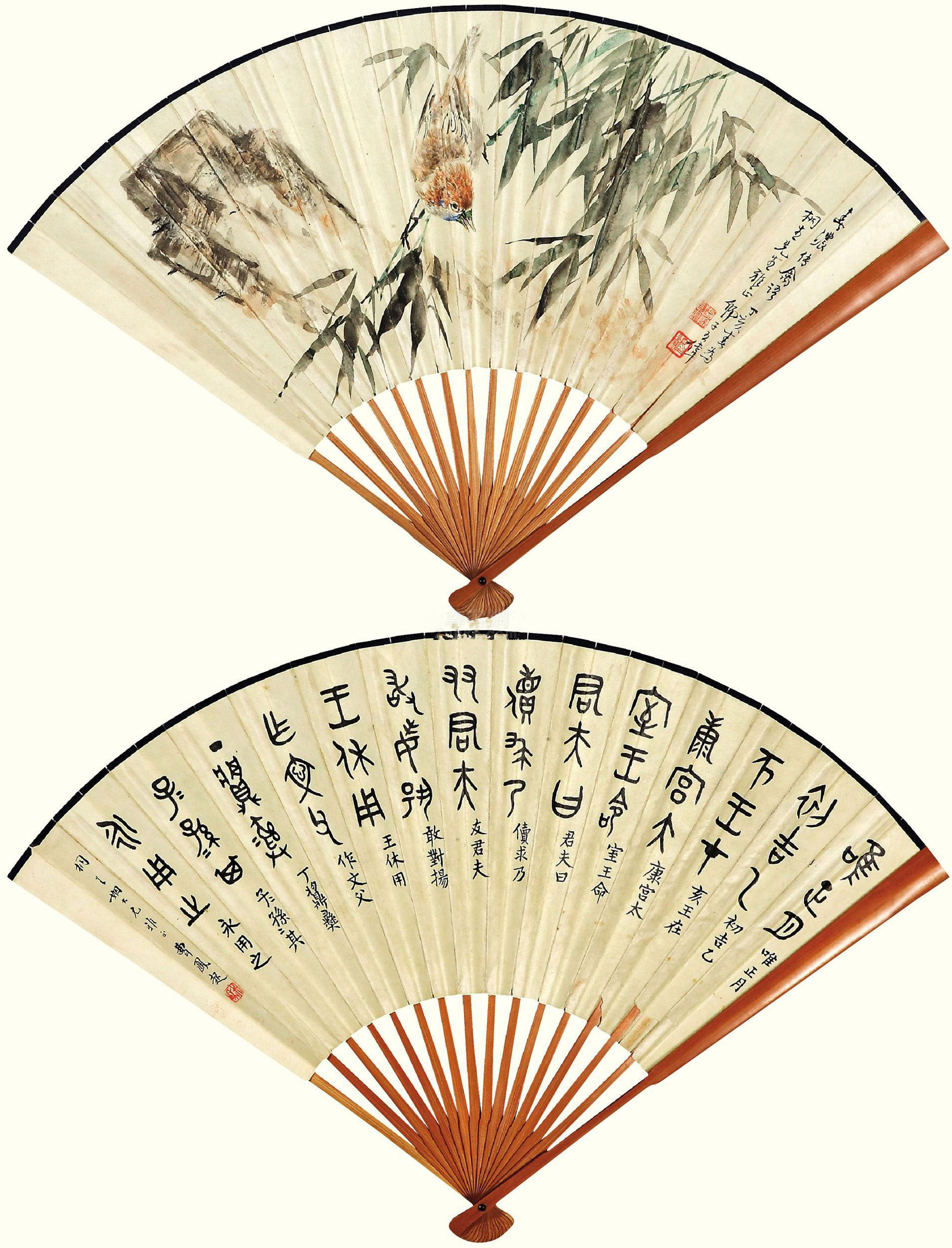 王伟作品欣赏王伟 竹雀图 成扇 设色纸本 王伟作品欣赏王伟 竹雀图 成扇 设色纸本