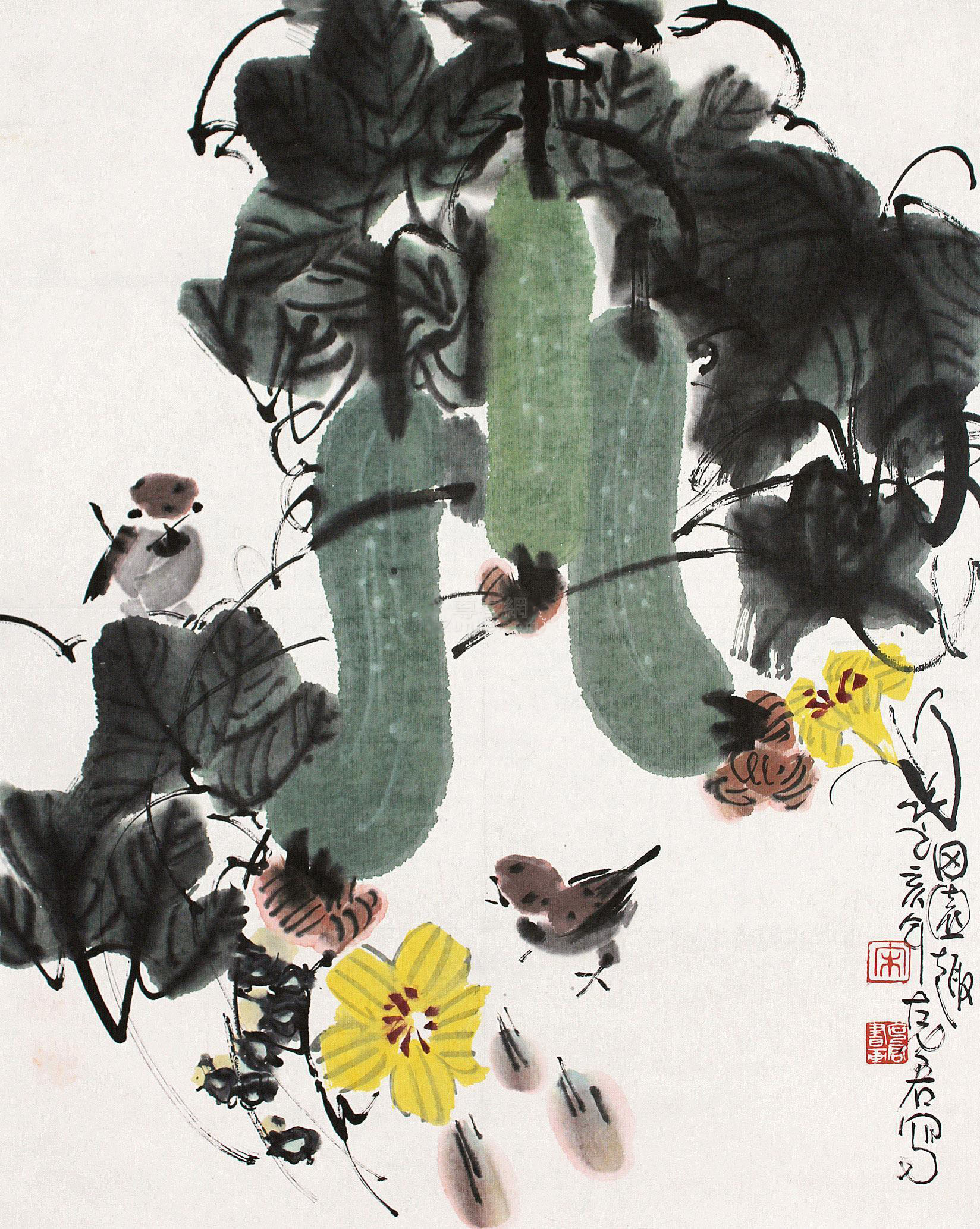 宋克君作品欣赏宋克君 丝瓜小鸟 宋克君作品欣赏宋克君 丝瓜小鸟