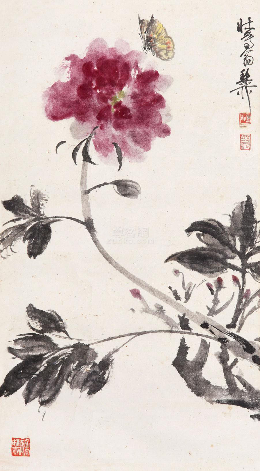 谢稚柳谢稚柳 花蝶 镜片 纸本谢稚柳艺术作品大全