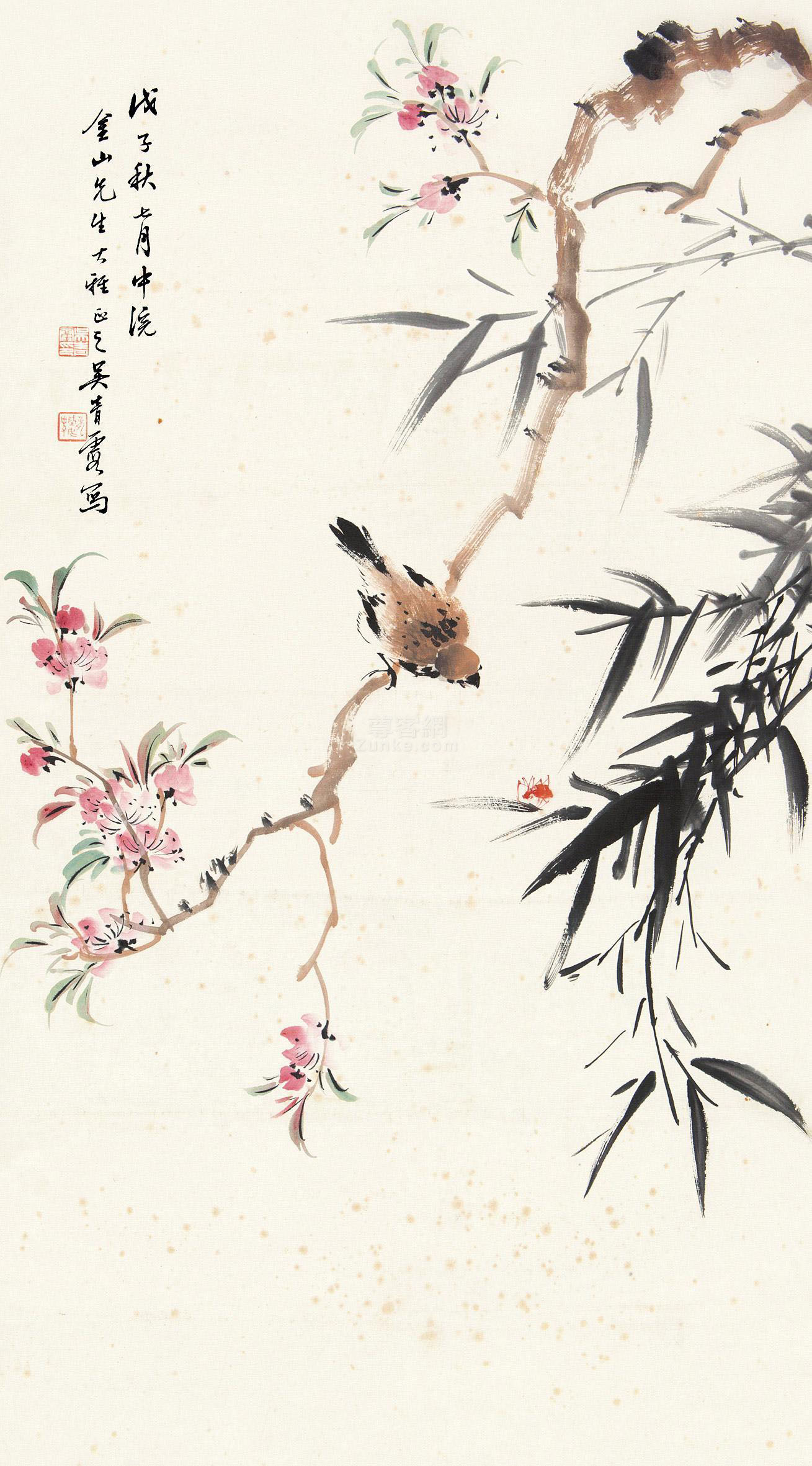 吴青霞梅花立轴眼镜设色山雀作品欣赏昌宁纸本王蛇图片