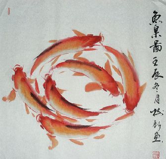 杨树新国画作品《鱼乐图》