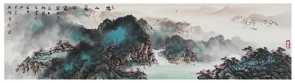著名画家刘文顺泼彩山水——远山笼宿雾