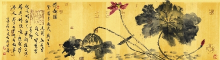 中南海国礼艺术家刘文顺国画仿古荷花图——荷趣图
