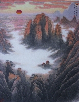 山在朝霞云海中