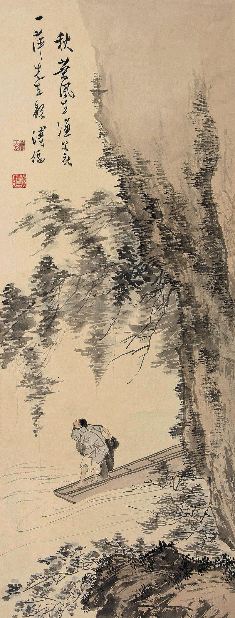 溥儒溥儒 秋江渔父 镜片 设色纸本溥儒艺术作品大全