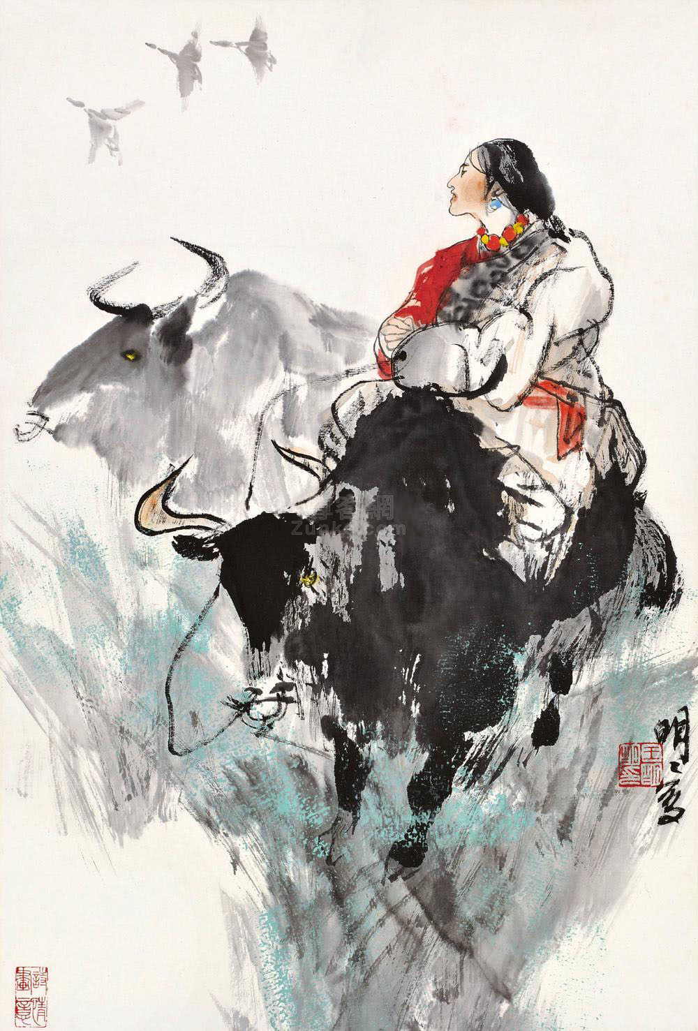王明明 牧牛图 镜心 设色纸本作品欣赏