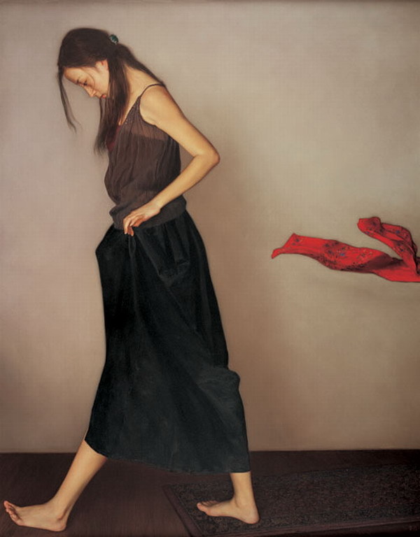 李贵君《飘动的红丝巾》 油画作品欣赏