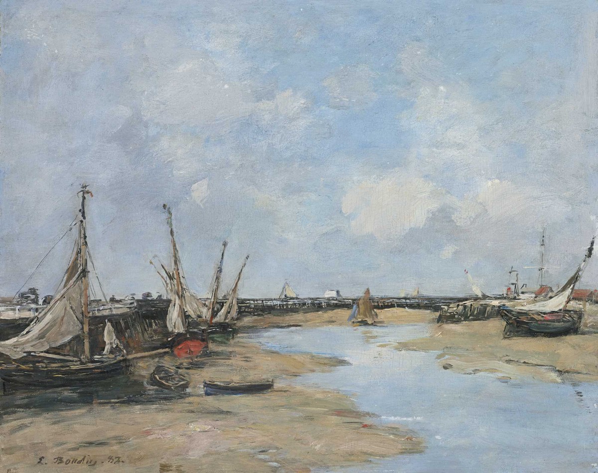 0145 印象派油画 3 Eugene Boudin TROUVILLE LES JETEES MAREE BASSE20 尤金布丹 尤金