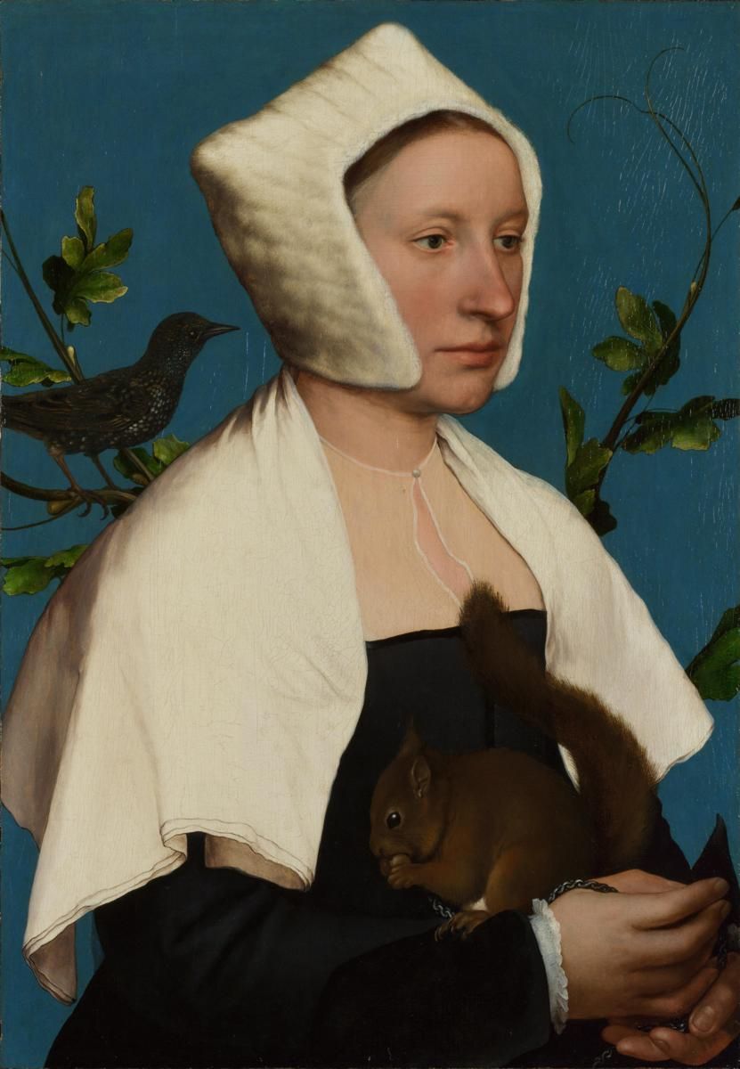 0142_荷尔拜因绘画油画图集TIF格式_59Hans_Holbein_the_Younger_-_A_Lady_with_a_Squirrel_and_a_Starling__Anne_Lovell_