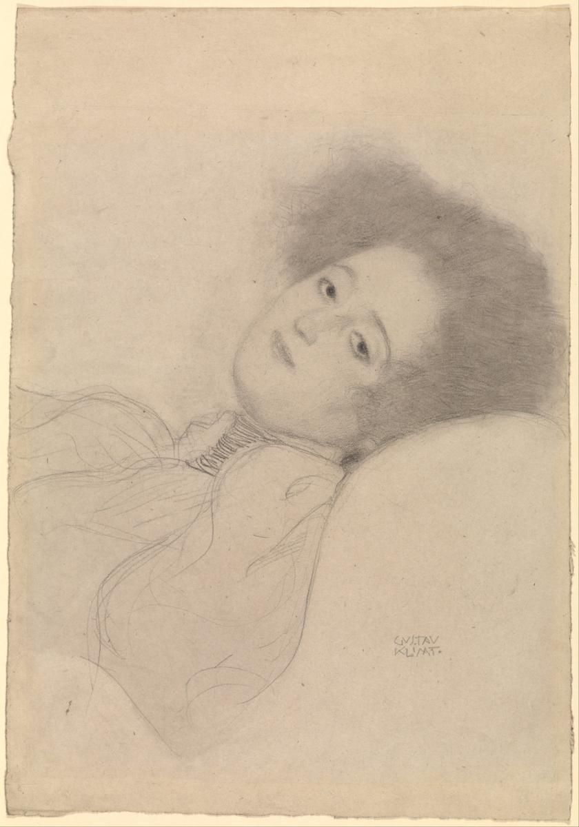 0024_克里姆特绘画作品集油画图集TIF_Gustav_Klimt__Austrian_-_Portrait_of_a_Young_Woman_Reclining_-_Google_Art_Project