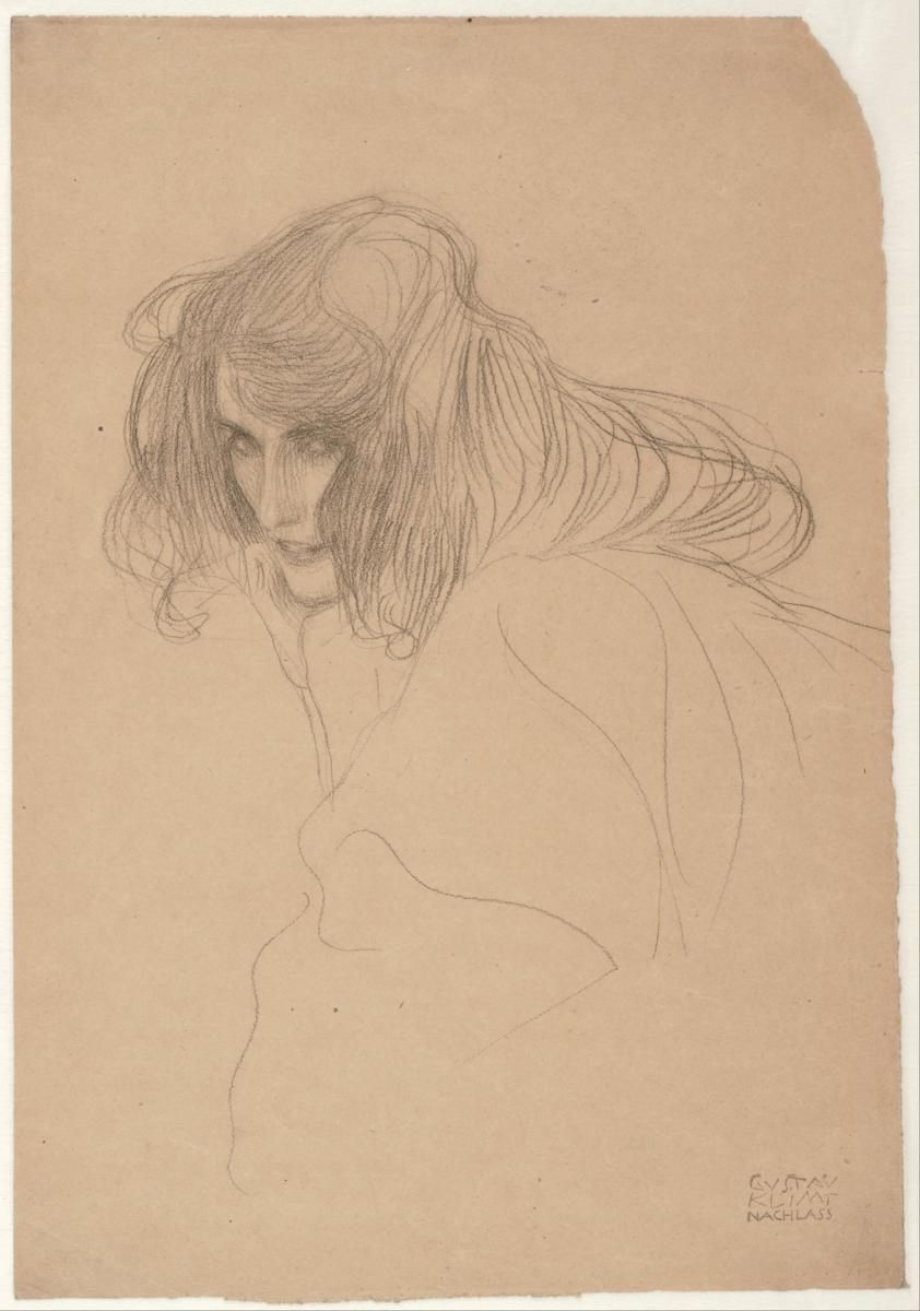 0034_克里姆特绘画作品集油画图集TIF_Gustav_Klimt_-_Head_of_a_Woman_in_Three-Quarter_Profile__Study_for_the_Beethoven_Frieze__1901-1902_-_Google_Art_Project
