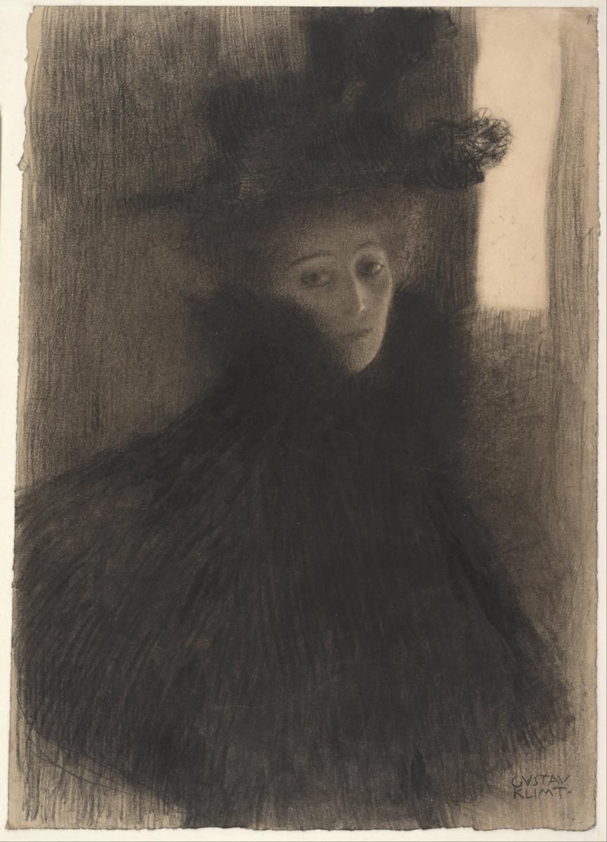 0039_克里姆特绘画作品集油画图集TIF_Gustav_Klimt_-_Portrait_of_a_Lady_with_Cape_and_Hat_1897-1898_