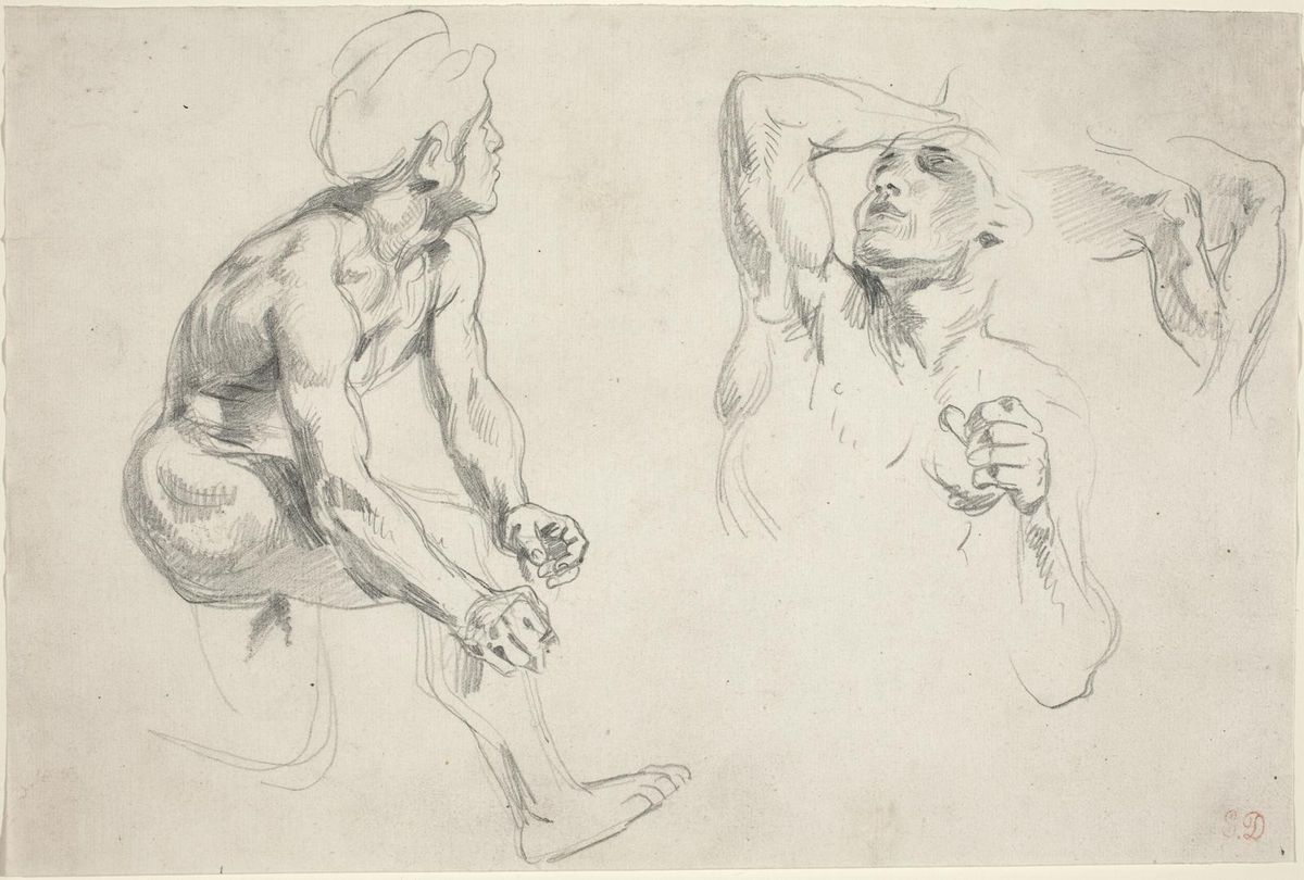 0042_德拉克洛瓦绘画油画图集TIF_Eugene_Delacroix_Male_Nude_Posing_for_Figures_in_the_Frise_de_la_Guerre_c._1835