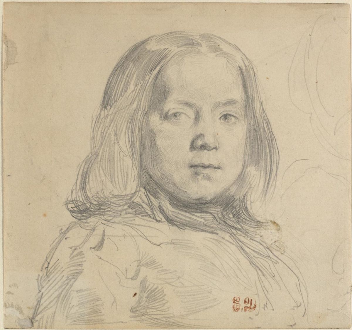 0046_德拉克洛瓦绘画油画图集TIF_Eugene_Delacroix_Portrait_of_a_Child_Drawing