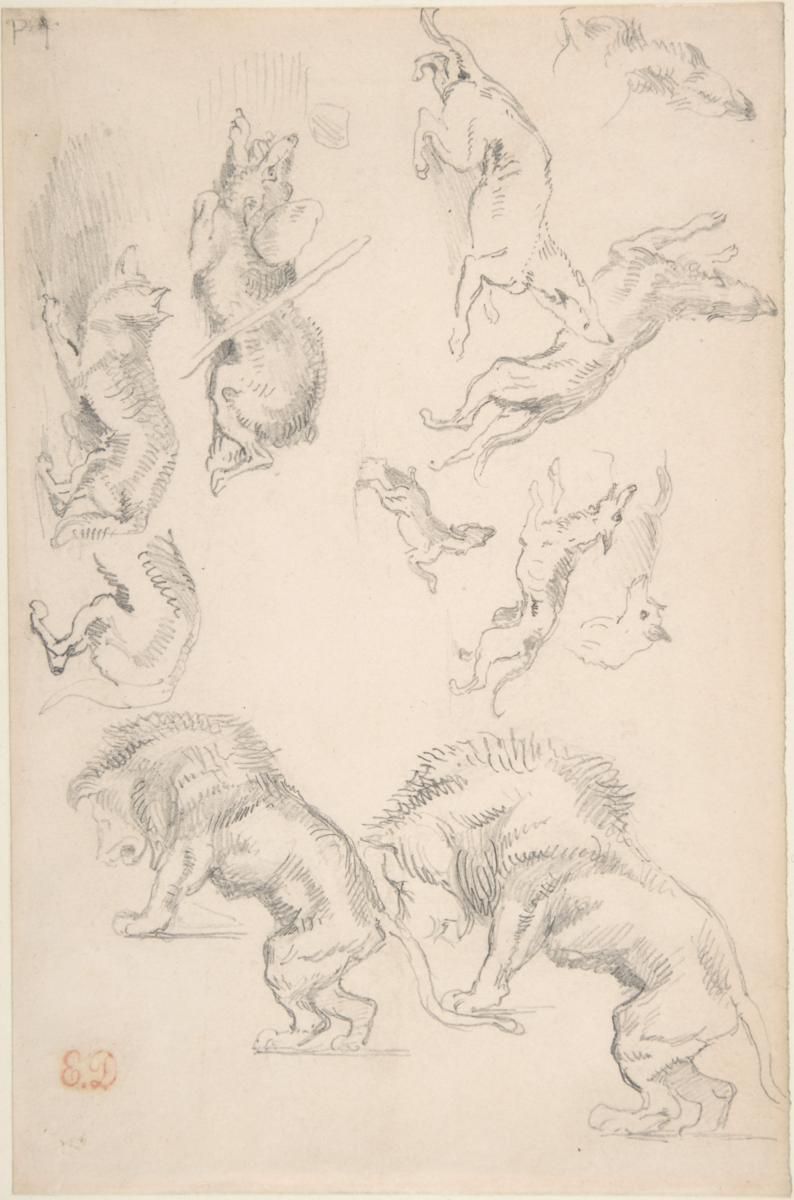 0136_德拉克洛瓦绘画油画图集TIF_Studies_of_Animals-Eugene_Delacroix_French_Charenton-Saint-Maurice_1798–1863_Paris