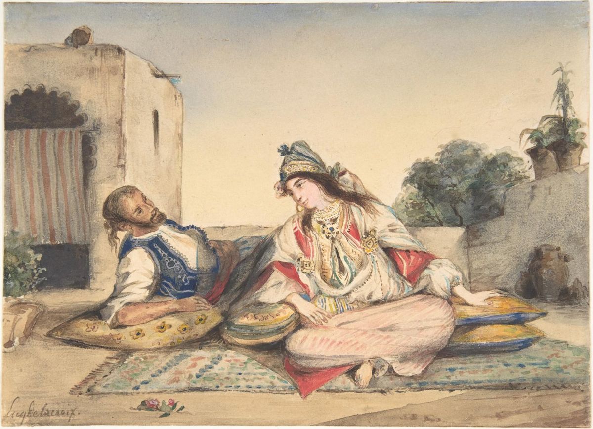 0003 德拉克洛瓦绘画油画图集tif A Moorish Couple On Their Terrace 油画超高清大图原图扫描真迹全图书画图片下载