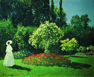 1690_莫奈高清油画绘画作品_高清喷绘素材_法国_莫奈_花园中的淑女_油画_68x56