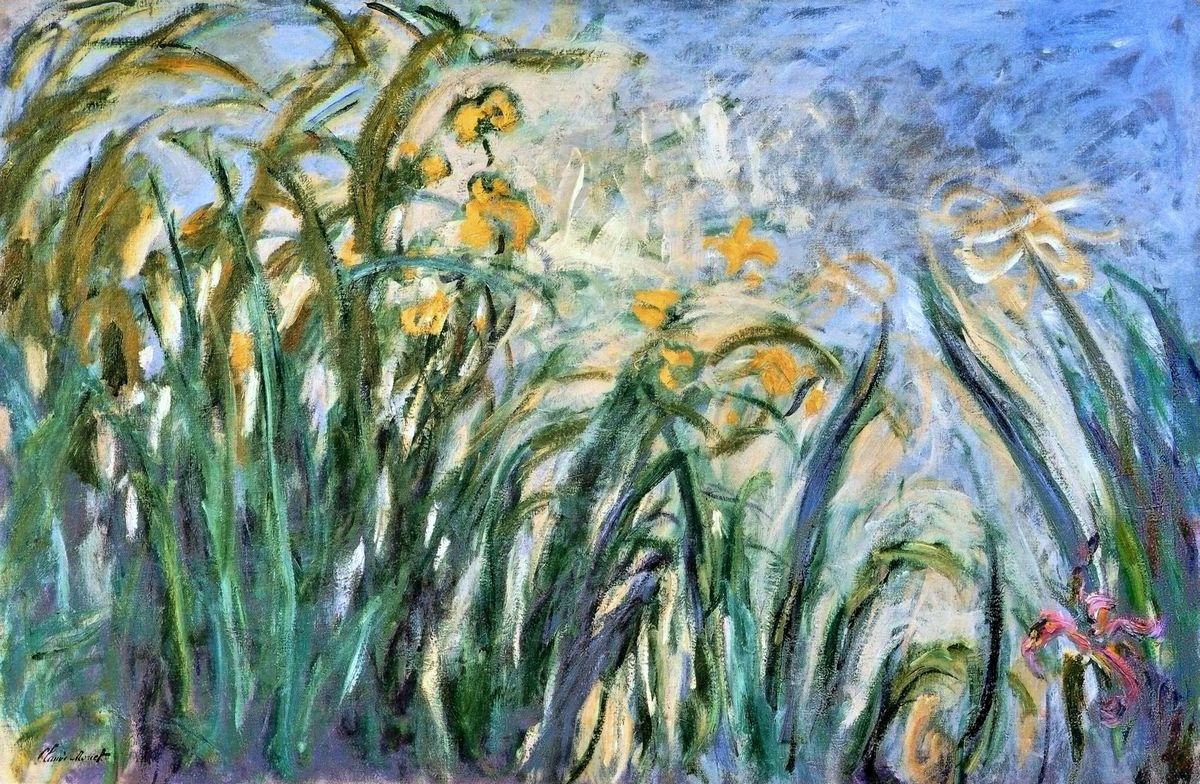 1234_莫奈高清油画绘画作品JPG格式_Claude_Monet_Paintings_-_1525_paintings_Yellow_Irises_and_Malva_1914-17