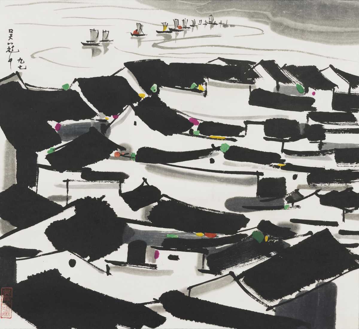0013_吴冠中绘画作品集高清图TIF格式_吴冠中_家乡-吴冠中油画超高清大图原图扫描真迹全图书画图片下载