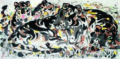 0011_吴冠中绘画作品集高清图TIF格式_吴冠中_四只写意老虎-吴冠中