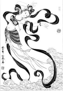 0032_工笔画刘公华白描仕女白描线稿素材高清图32飞天_0x0px_jpg_600