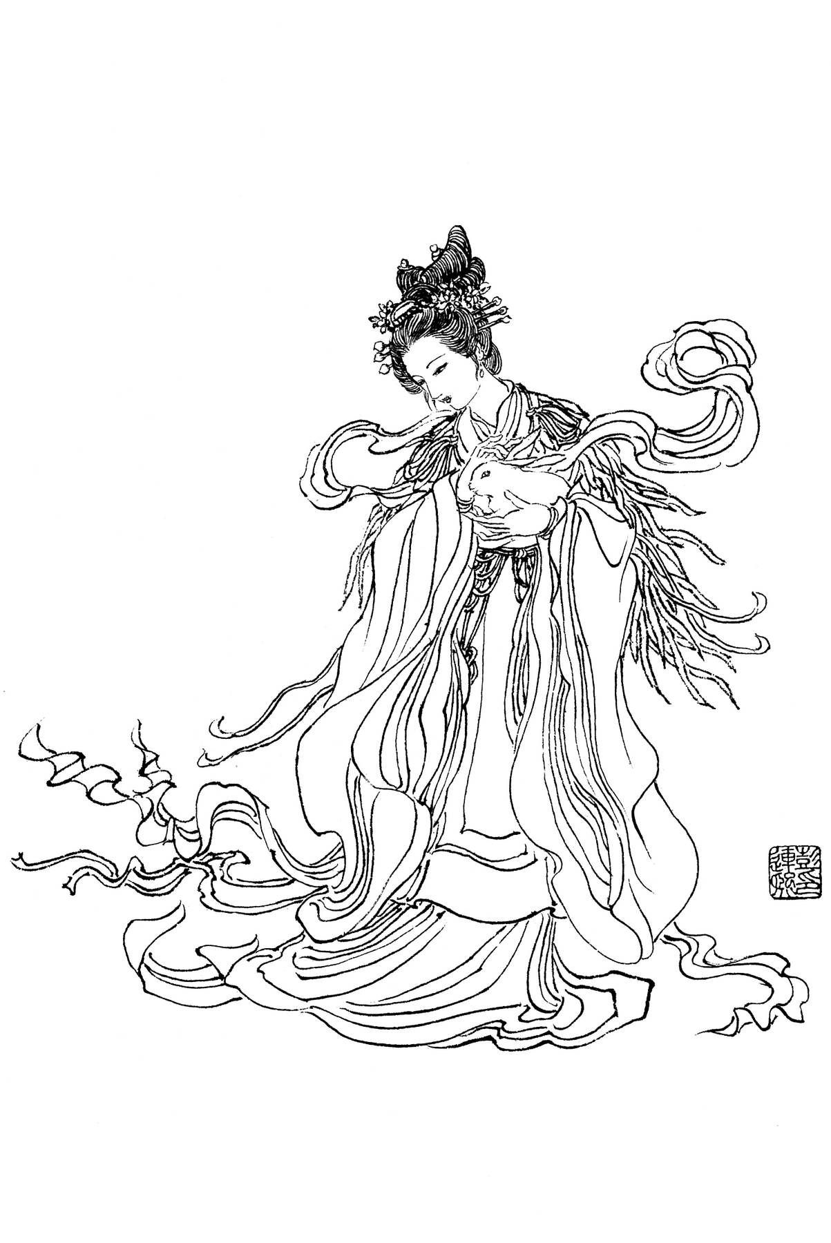 ]0003_工笔画神话人物白描线稿素材高清图嫦娥_0x0px_jpg_600dpi_3