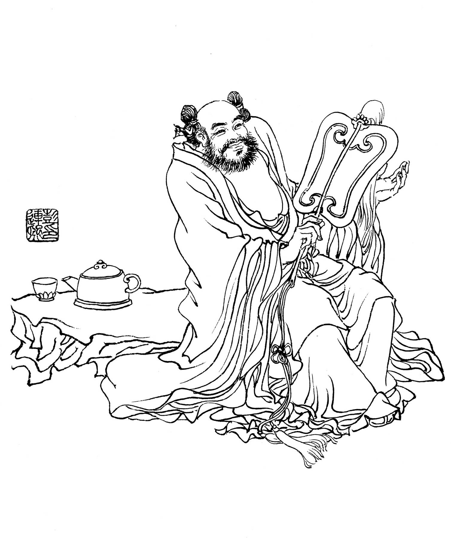 0023工笔画神话人物白描线稿素材高清图汉钟离0x0pxjpg600dpi3真迹