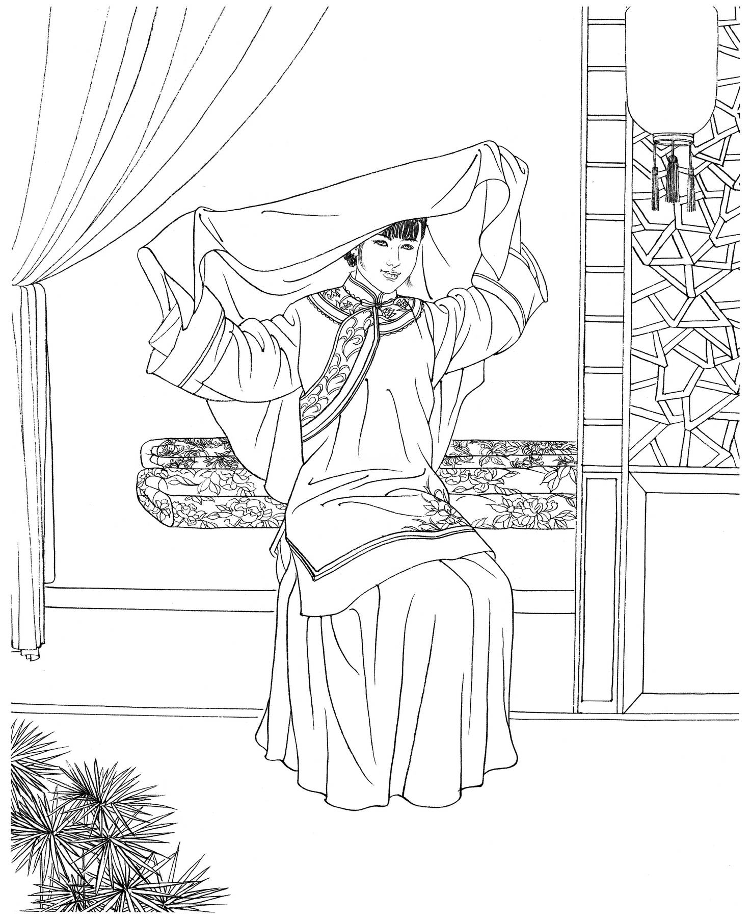 []0075_工笔画人物仕女白描线稿素材高清图春喜红妆_0x0px_jpg_600dpi