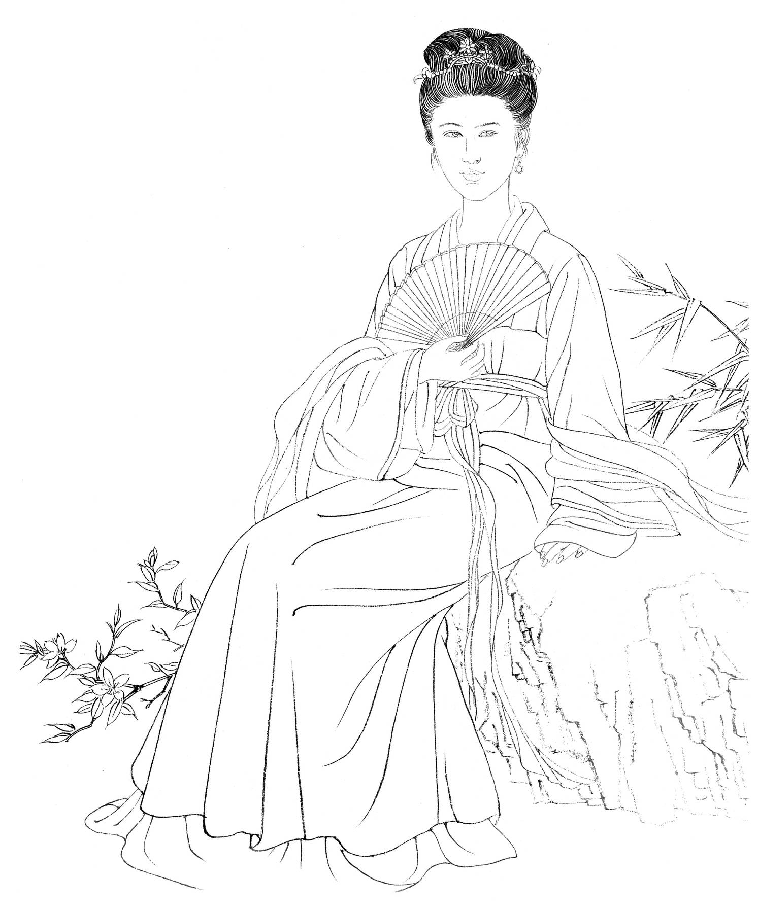 0078_工笔画人物仕女白描线稿素材高清图芳心自持_0x0px_jpg_600dpi_3