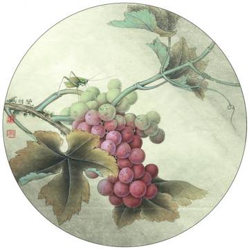 0032_李晓明工笔画花鸟高清图JPG-葡萄草虫_4159x4059PX_JPG_300DPI_4.8