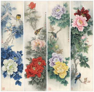 0046_李晓明牡丹工笔画高清图专辑jpg-四条屏-国色天香_13819x13465px