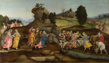 0019_世界名画油画精选专辑第一辑-Moses brings forth Water out of the Rock摩西在岩石下找到水源1500 Follower of Filippino Lippi_10968x6339PX_TIF_120DPI_193_0_菲利皮诺利比