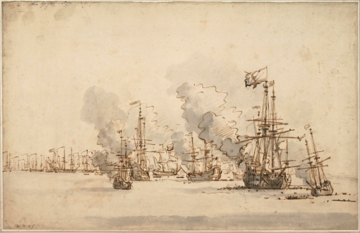 0128_范德维德二世_Willem van de Velde the Younger 1633–1707-The Sea Battle at la_3653x2369PX_TIF_97DPI_25_0