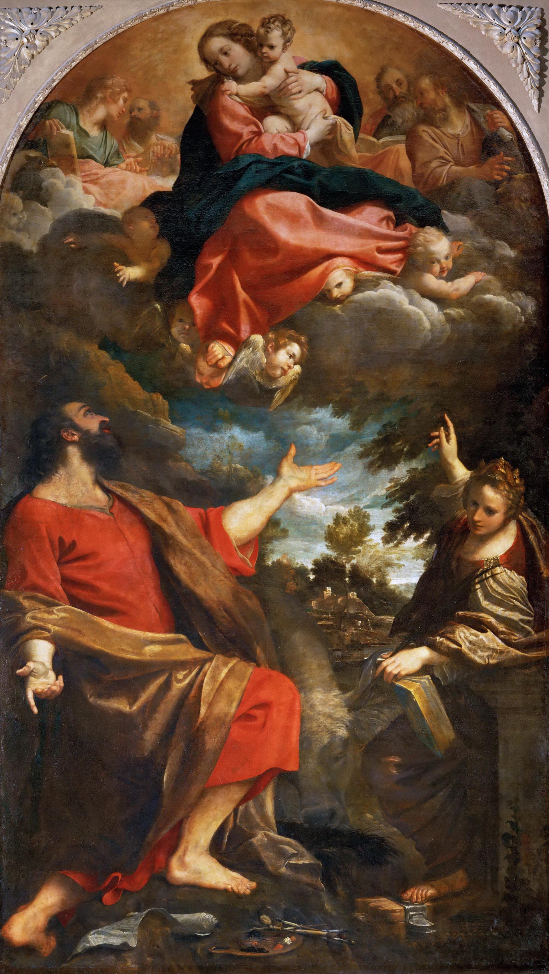 0042_卡拉齐_Annibale Carracci 1560-1609 —— Apparition of the Virgin to Saint Luke and Saint Catherine of Alexandria_2213x3920PX_TIF_72DPI_25_0_阿尼巴尔卡拉齐