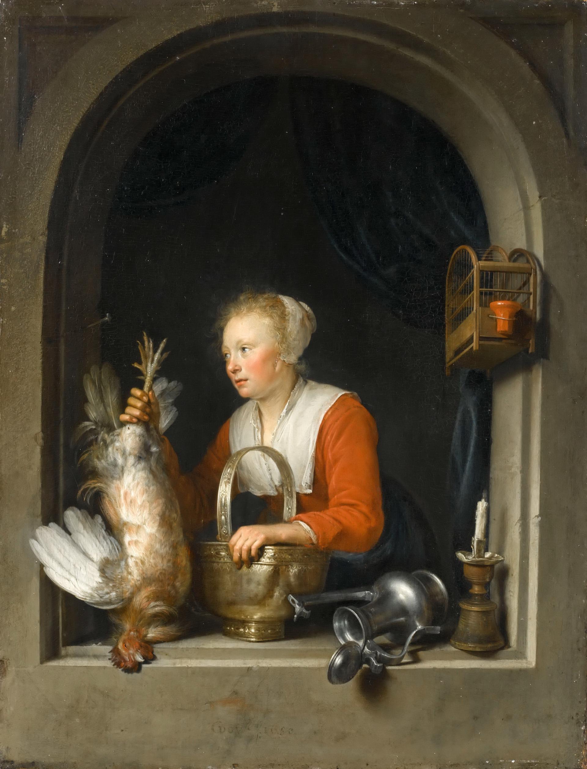 0033_格里特窦_Gerrit Dou —— Woman hanging a rooster at her window_3206x4200PX_TIF_72DPI_39_0